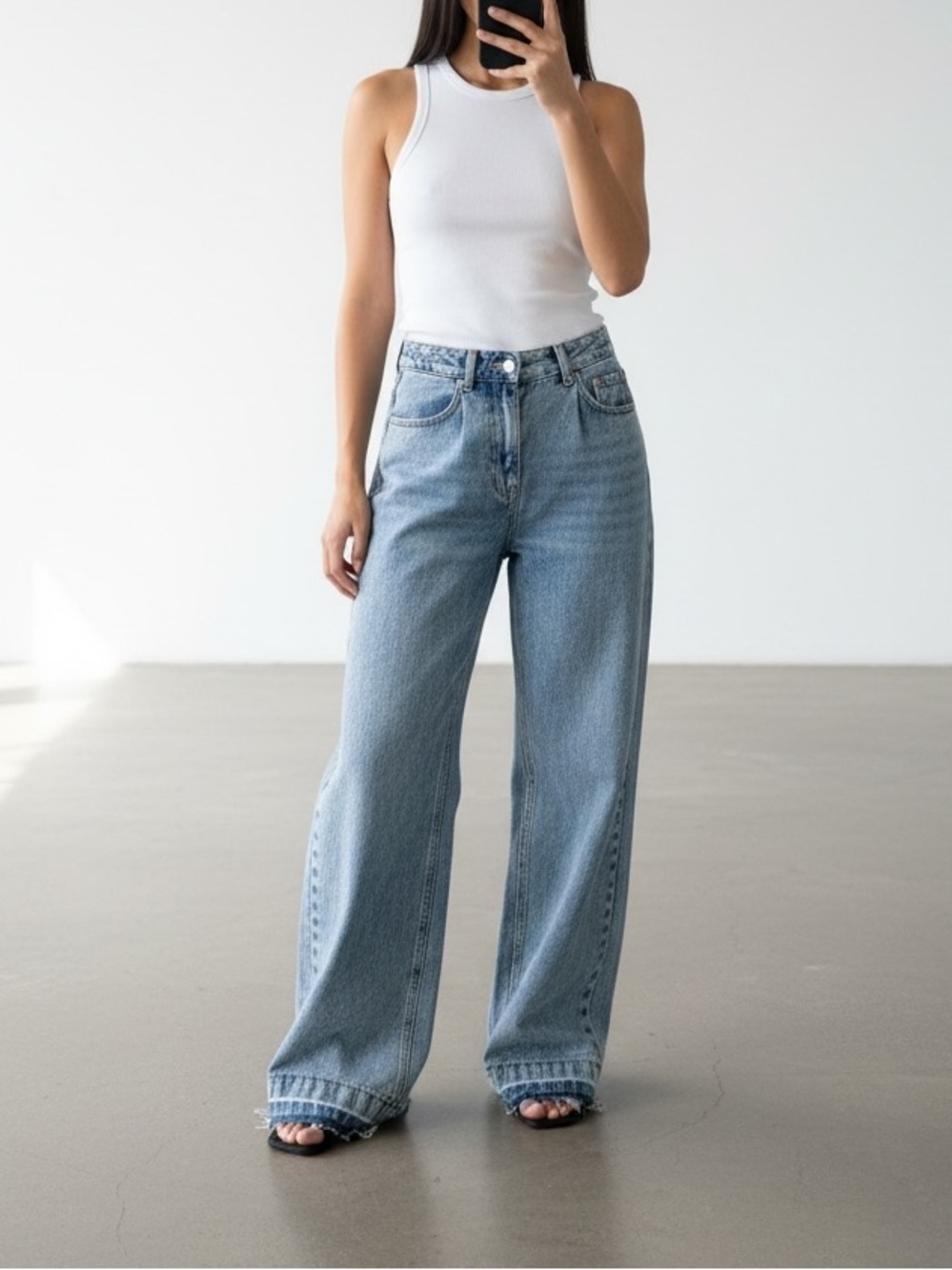Acid wash baggy wide leg denim jeans